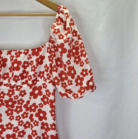 Nwt Glamorous Women's Red Mini Dresses Tie Puff Sleeve Floral Mini Dress Size 12 - Picture 4 of 16